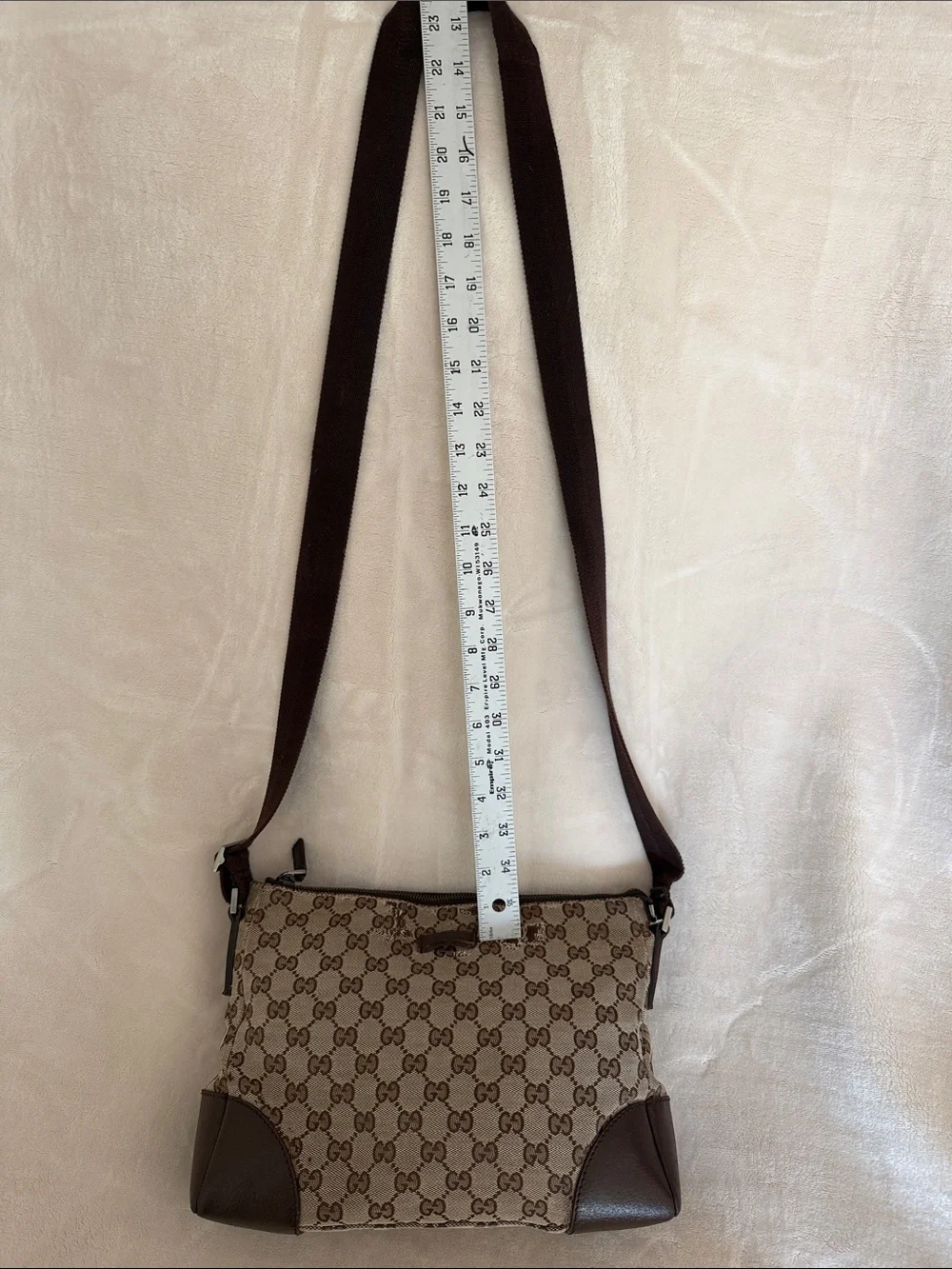 Authentic Gucci Shoulder Bag Gucci Crossbody Canvas with Brown leather Trim